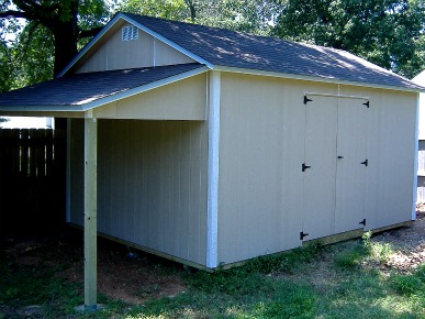 Gable roof storage sheds built on-site